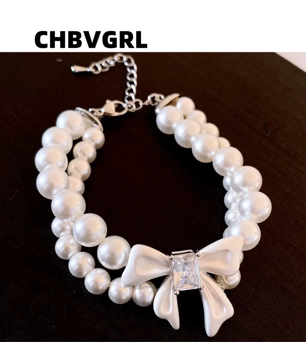 

Hot selling Korean sweet temperament bow tie pearl necklace bracelet luxury high-end collar chain fashion jewelry set