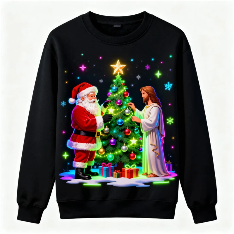 موضة سانتا يسوع الجرافيك سترة عيد الميلاد القبيحة العصرية الشارع الشهير ثلاثية الأبعاد مطبوعة عيد الميلاد بلوزات فضفاضة تنفس رجالي البلوفرات #5