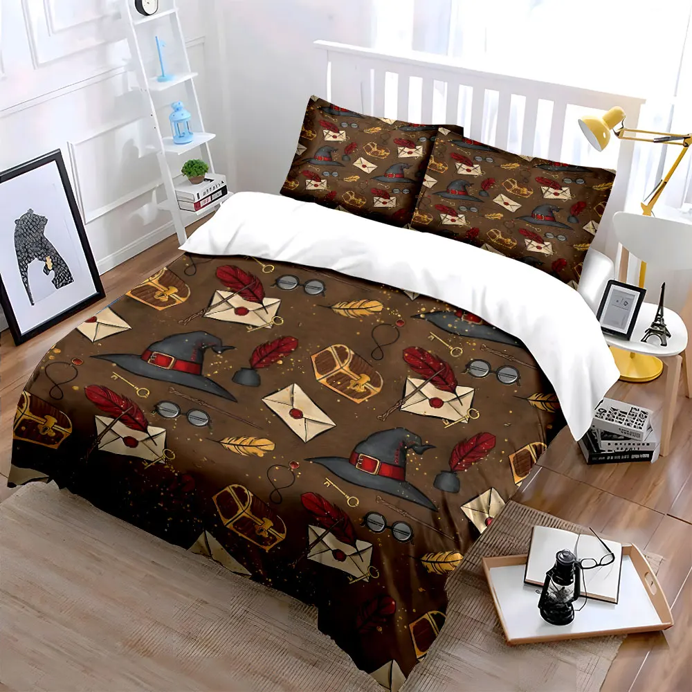 

"Magical Accessories for Wizarding Adventures" kid's and adults' bedroom decor, Exquisite three-piece bedding set gift