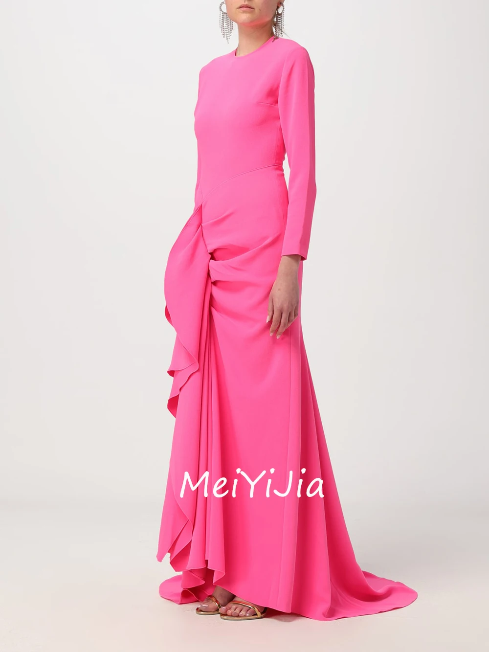 MeiYiJia O-Neck Zipper-Up Mermaid Ruffle Long-Sleeves Floor-Length Saudi Arabia Sexy Evening Birthday Club Outfits Summer 2024