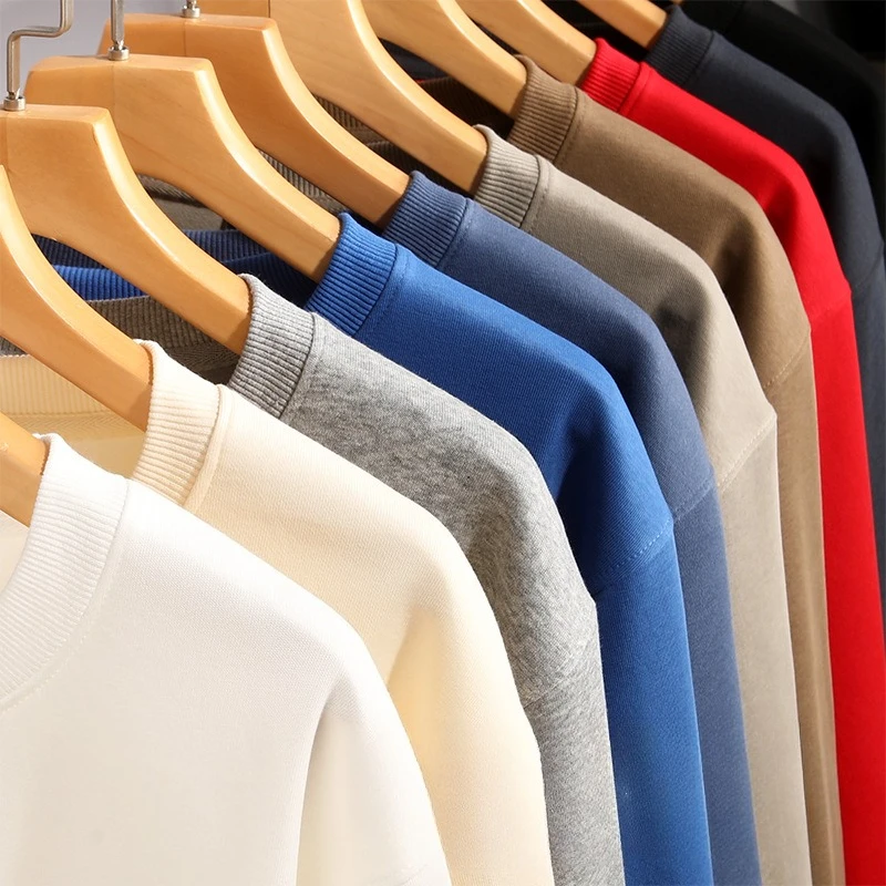 Suéter de algodón de talla grande con cuello redondo, cubierta interior de Color sólido para hombres y mujeres, Top con hombros, venta al por mayor, mangas largas sueltas