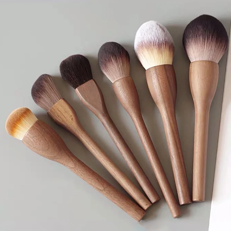 Walnut Wood Handle Makeup Brush Loose Powder Foundation Blush Contour Brushes Super Soft High Density Makeup Tools Brushes