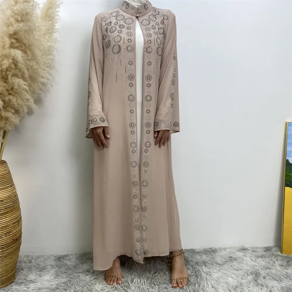 

Women Eid Muslim Abaya Arab Dubai Cardigan Solid Diamonds Long Robe Modest Kaftan Islam Loose Long Robe Morocco Ramadan