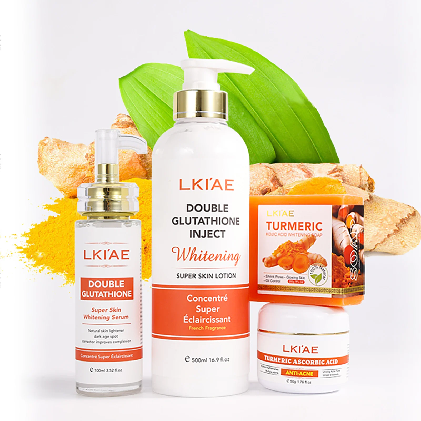 

Turmeric Glow Combo Double-Glutathio Kojic Acid Whitening Dark Spot Acne Treatment Skin Care Set For Reveal Radiant Skin