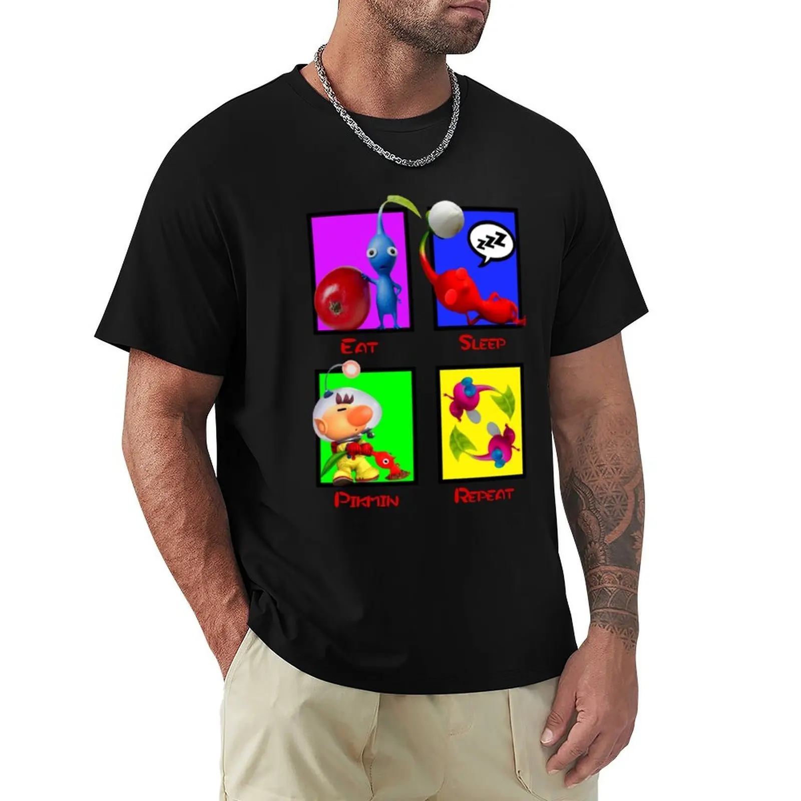 Eat sleep pikmin repeat T-Shirt Large Size Basic Casual T-Shirt