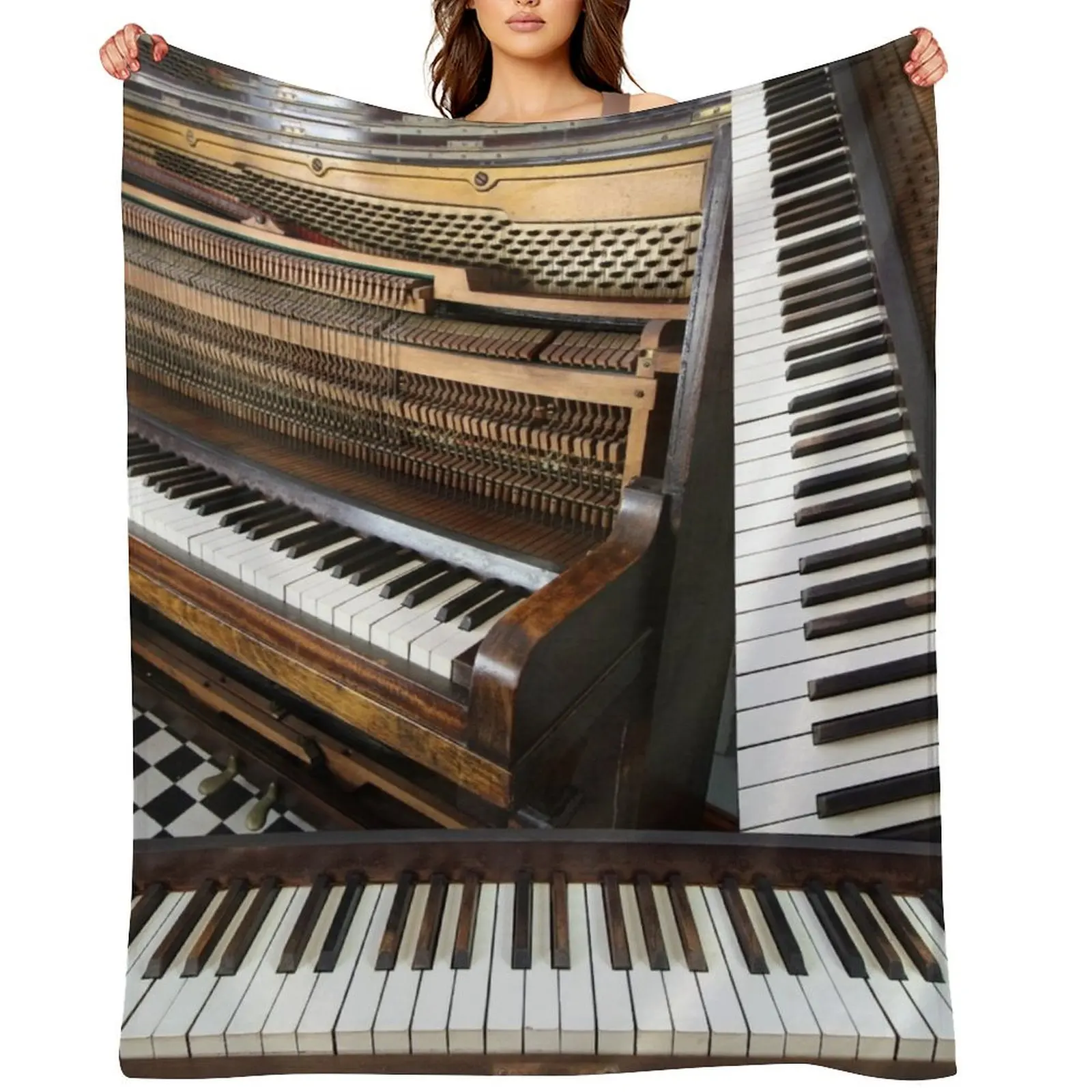 

Piano montage, vintage musical instrument Throw Blanket Designers Decorative Throw Luxury warm winter Blankets