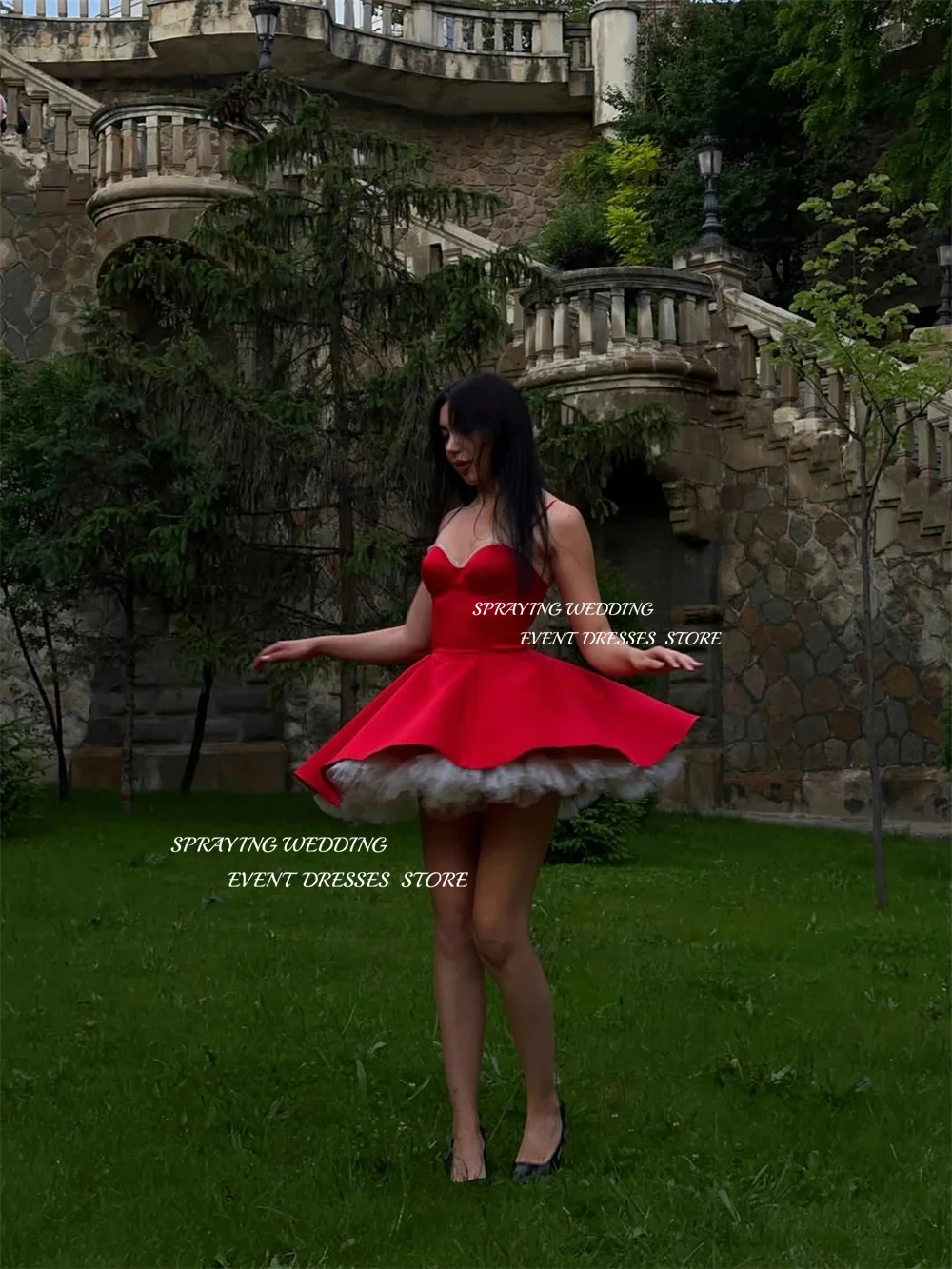 SPRAYING – robe de bal en Satin rouge, Sexy, bretelles en cœur, Mini robe de soirée, ligne A, courte au-dessus du genou, robe de Cocktail personnalisée, 2025