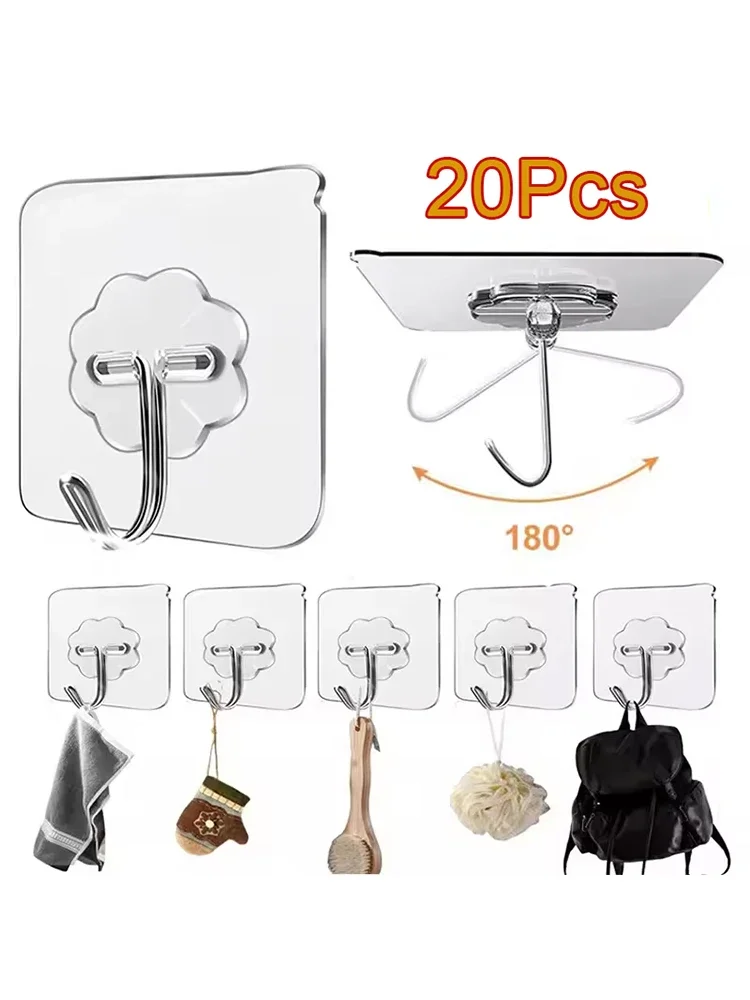 Transparent Self-Adhesive Hooks Bathroom Towel Clothes Storage Sticker Hooks Key Hangers Storage