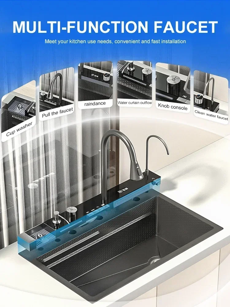 'Deao rectangular 304 bowl undermount stainless steel apron farmhouse handmade smart waterfall multifunction kitchen sink