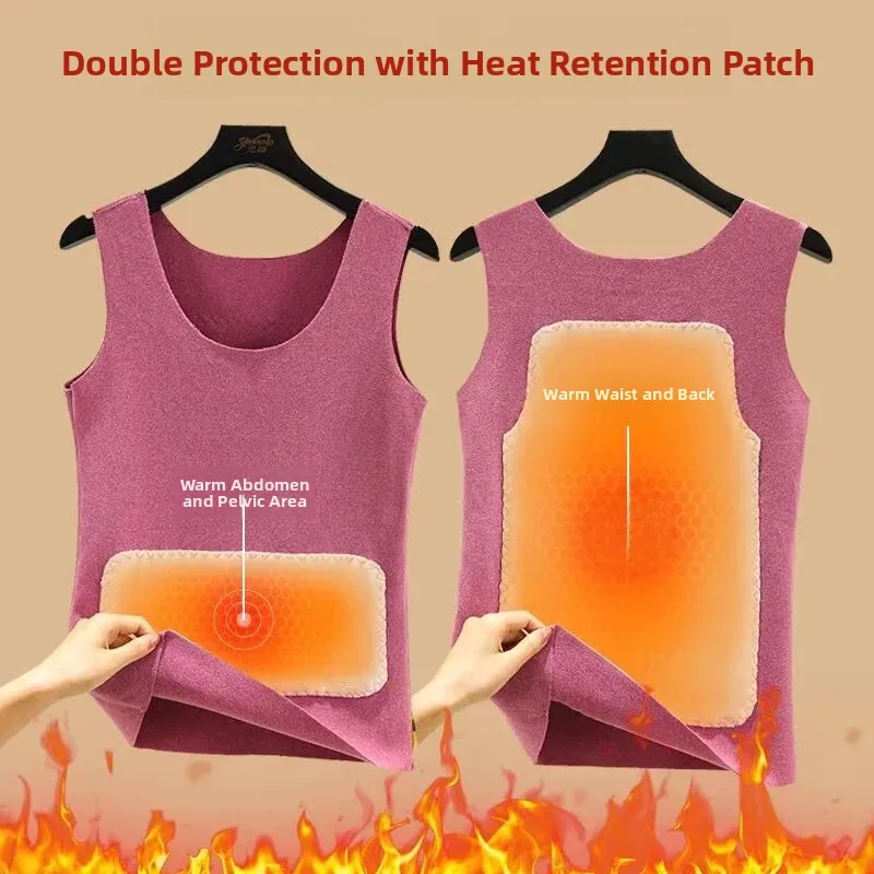 Warm Double-sided Fleece Vest Women's Autumn Winter round Neck Sleeveless Underwear Tank Top Base Layer Shirt Seamless Comfor...
