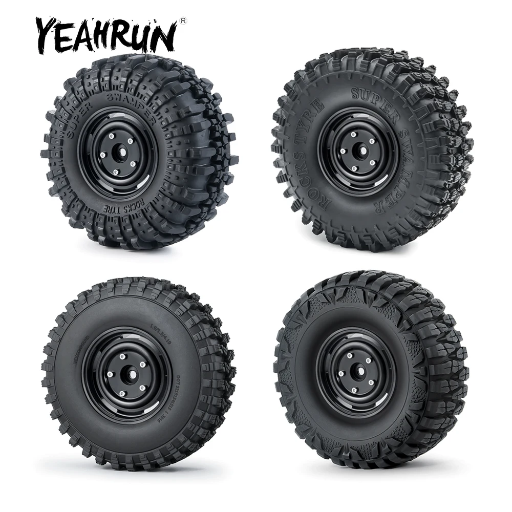 YEAHRUN 1.9 inch 106/107/112/120mm Tires +Metal Alloy Wheel Rims Set for Axial SCX10 TRX-4 1/10 RC Crawler Car Model