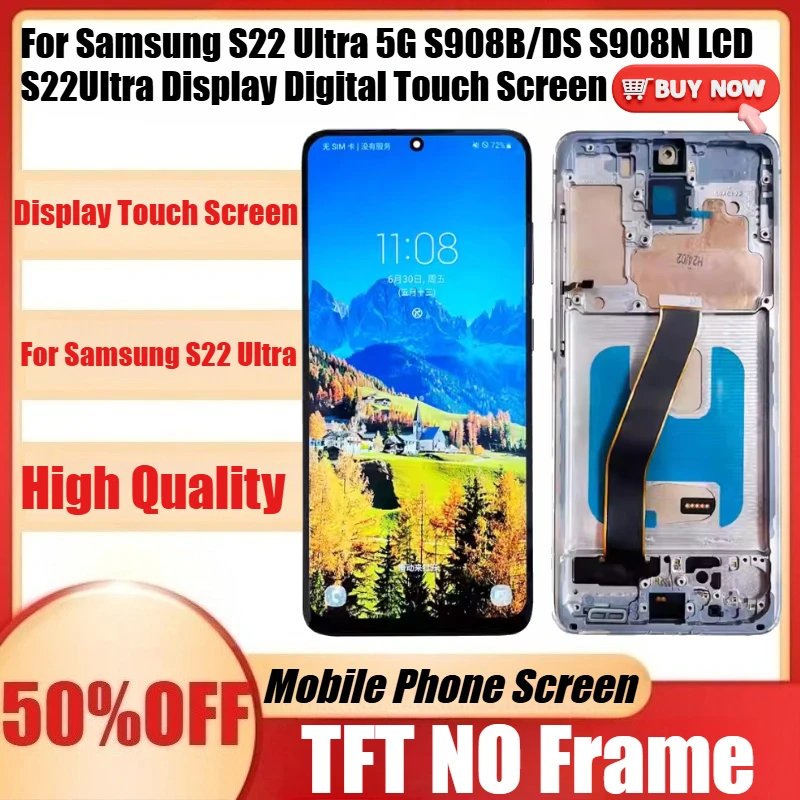 

New TFT For Samsung S22 Ultra 5G S908B/DS S908N LCD S22Ultra Display Digital Touch Screen With Frame Parts