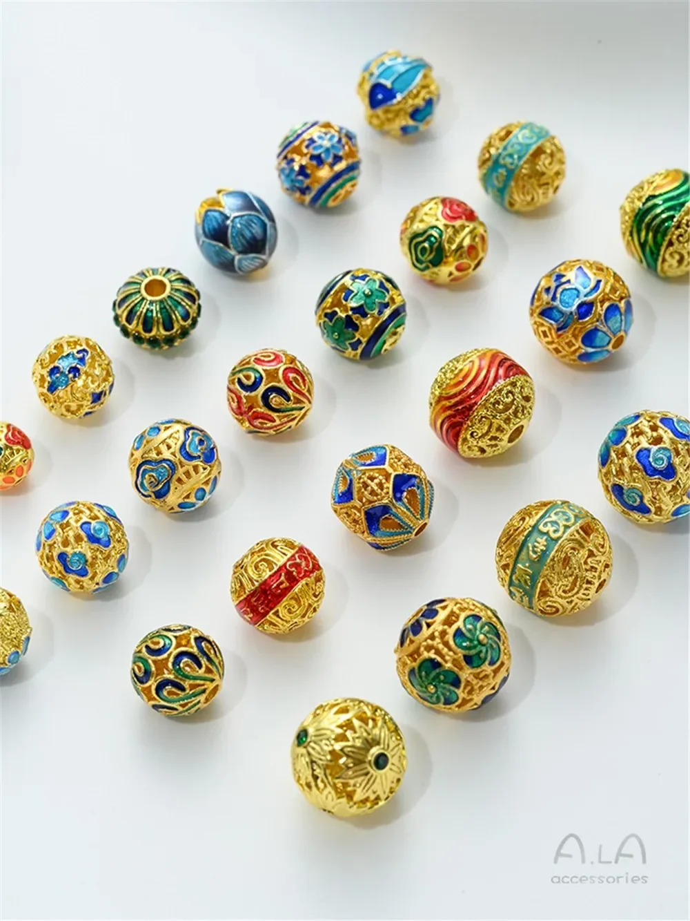 Copper Gold-plated Enamel Color Ball Bead Partition Cloisonne Round Bead DIY Handmade Beaded Bracelet Jewelry Accessories