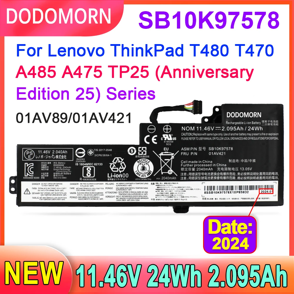 بطارية كمبيوتر محمول DODOMORN لينوفو ثينك باد ، SB10K97578 ، 01AV421 ، T480 ، T470 ، A485 ، A475 ، A285 ، سلسلة TP25 ، 01AV420 ، 01AV489 ، SB10K97576