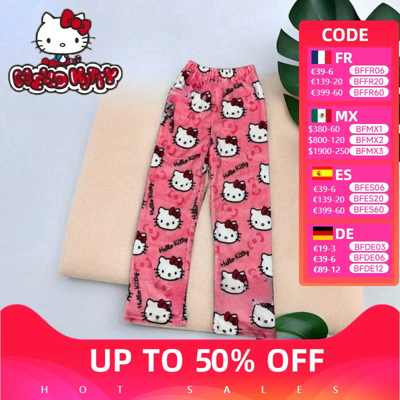 Новые прогулочные штаны Hello Kitty, хлопковые свободные женские пижамные штаны, женские летние тонкие свободные домашние летние штаны для отдыха для девочек