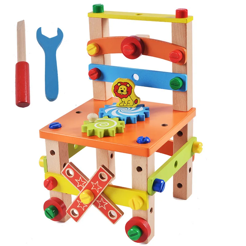 

Montessori Chair Toys Wooden Assembling Baby Educational Wooden Blocks Toy Preschool Children Variety Nut Combination Chair Tool