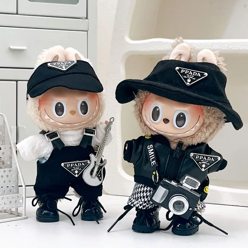 

17cm Labubu Clothes Doll One or Two Generations of Labubu Baby Clothes Labubu Sitting Party Vinyl Doll Handsome Cool Vest Open