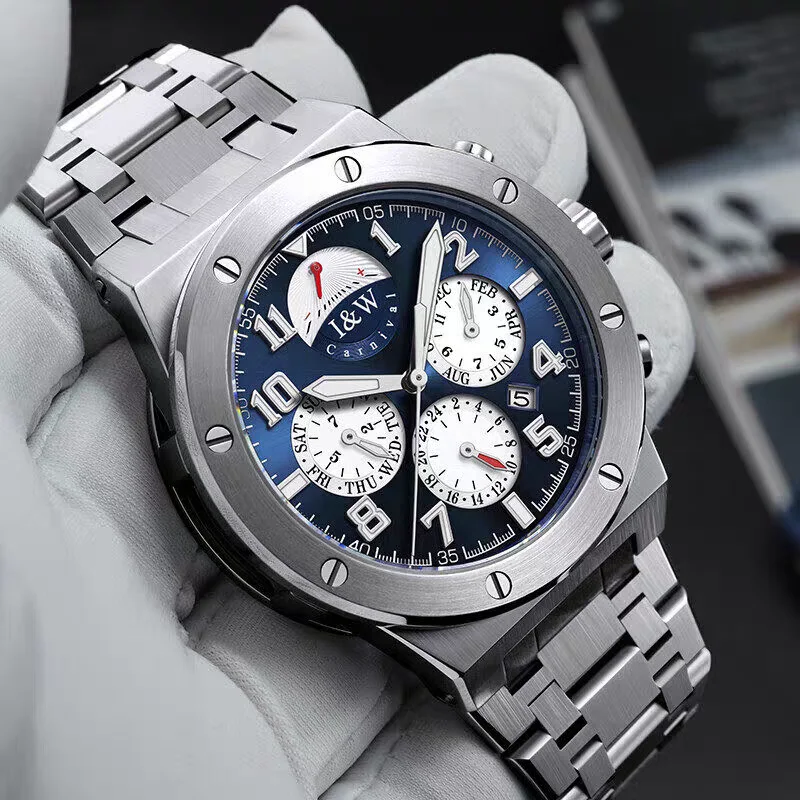Carnival Men Automatic Watch 41MM Mechanical Wristwatch Luminous Waterproof Sapphire Month Week Date Power Reserve Indictor