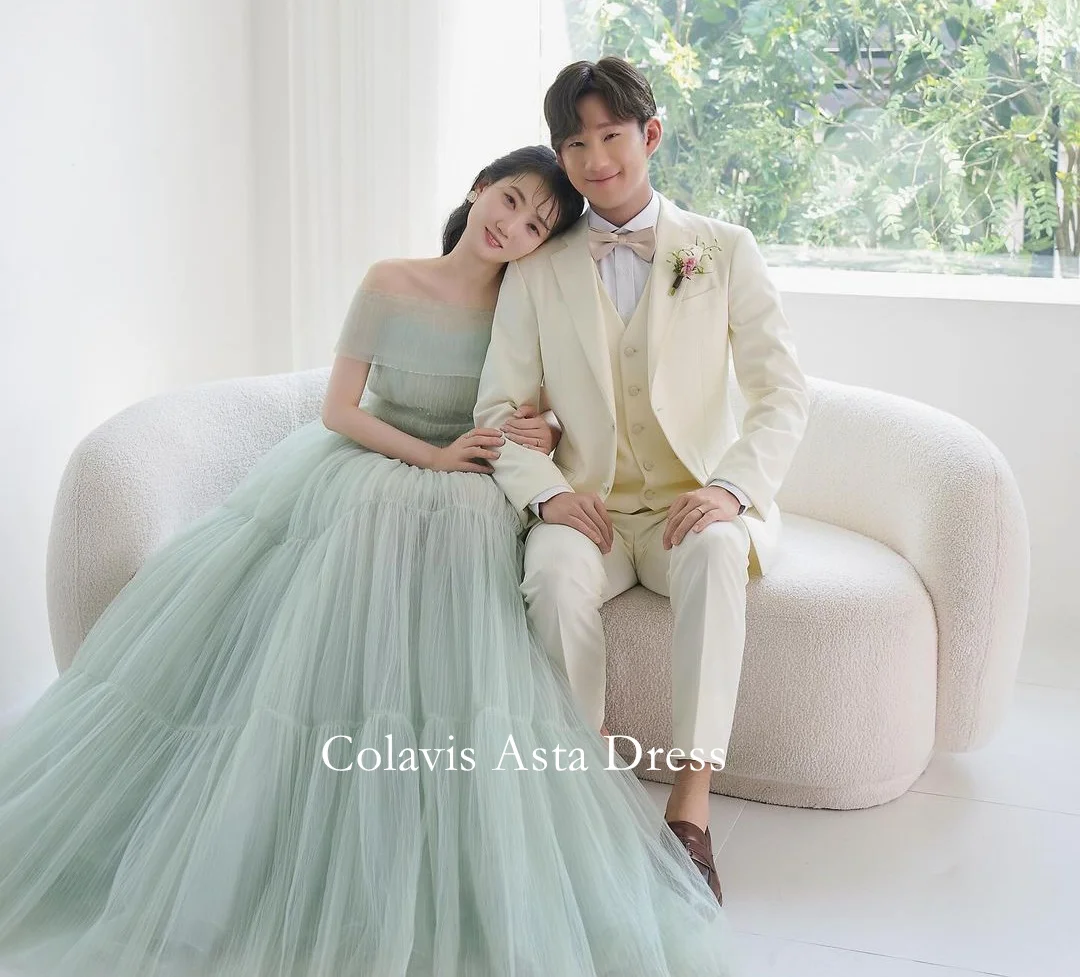 Colavis Asta Photograph Prom Dress Wedding Evening Dresses Customized Tulle Mint Green Pleated Party Dress Evening Gowns