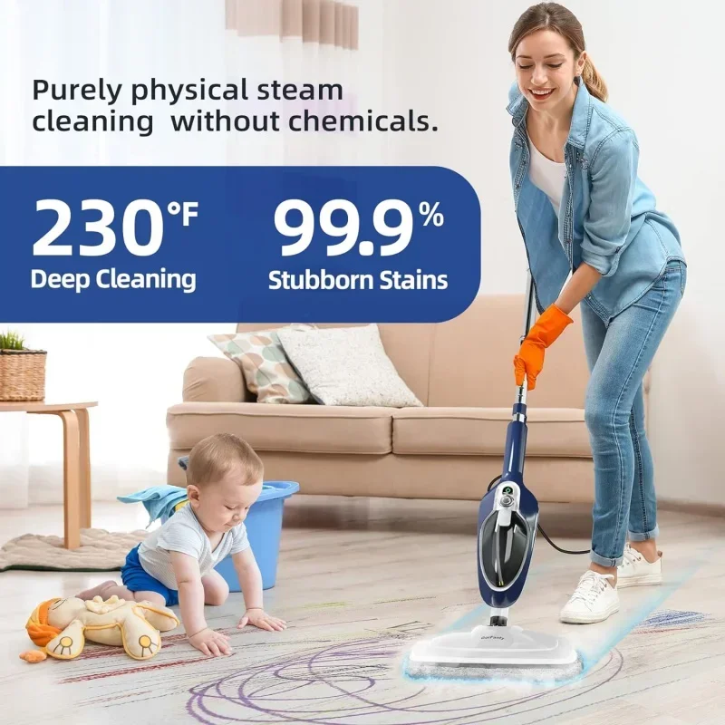 QW10-in-1 Floor Steamer Detachable MultiPurpose Handheld Steam Cleaner for Laminate All Floors Carpet Cleaning with 11 Accessori