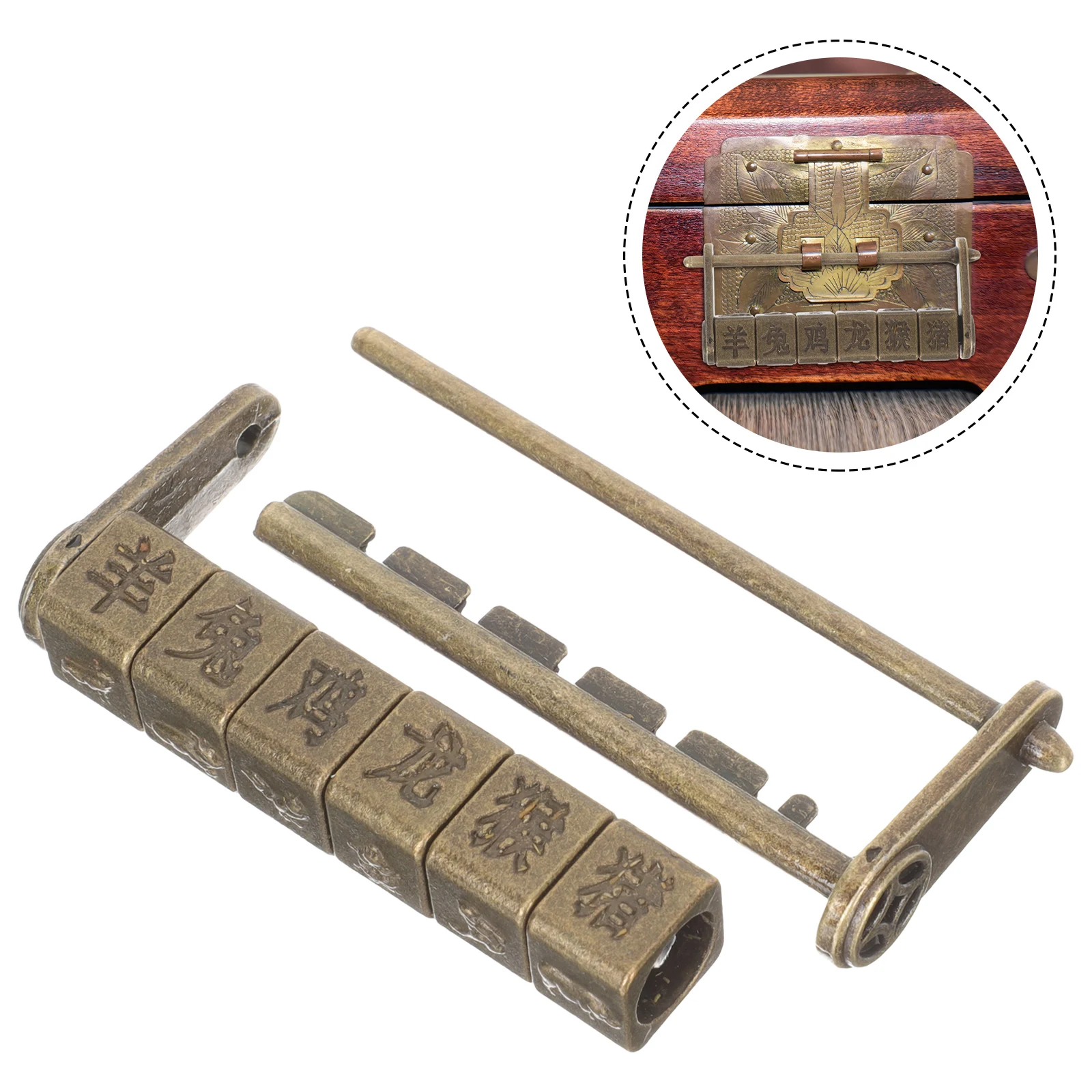 

Vintage Copper Lock Combination Drawer Cabinet Classic Latch Zinc Alloy Ancient Style Chinese Letter Password Keyed Locks Retro