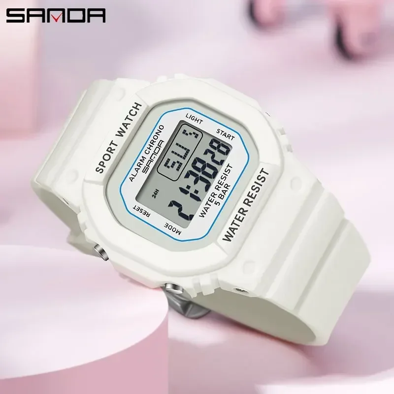 Reloj electrónico SANDA 393 estilo G para mujer, Reloj de pulsera Digital LED deportivo resistente al agua de lujo a prueba de golpes para mujer, Reloj despertador