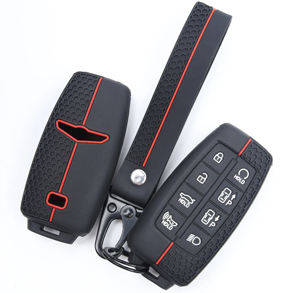 For Hyundai Genesis G80 GV70 GV80 2019 2020 2021 2022 Protective Silicone Remote Key Case Carabiner Strap Button Access