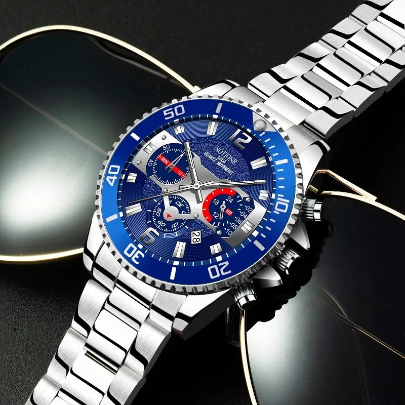 Fashion Mens Sports Calendar Watches Luxury Men Business Stainless Steel Quartz Wrist Watch Luminous Clock Male Casual Watch