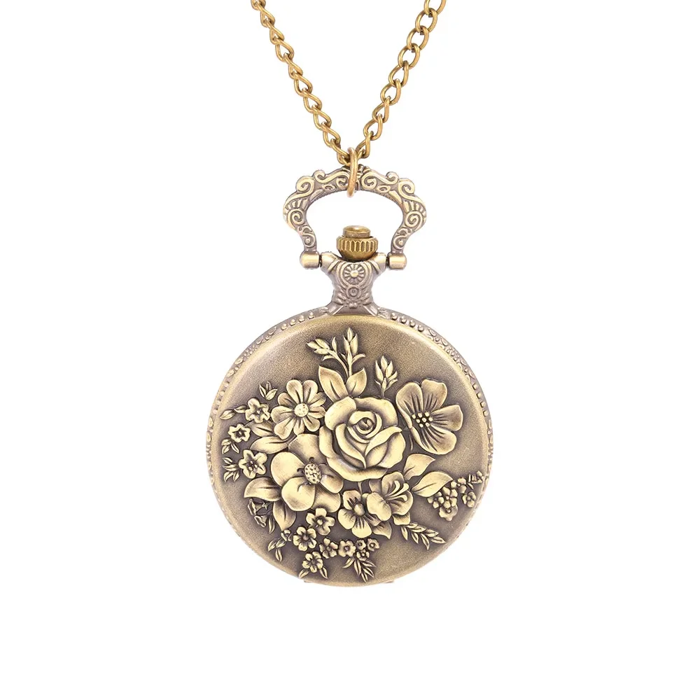 8876   Flower bloom pattern carved hollow personality exquisite gift white face Roman lettering large flip pocket watch