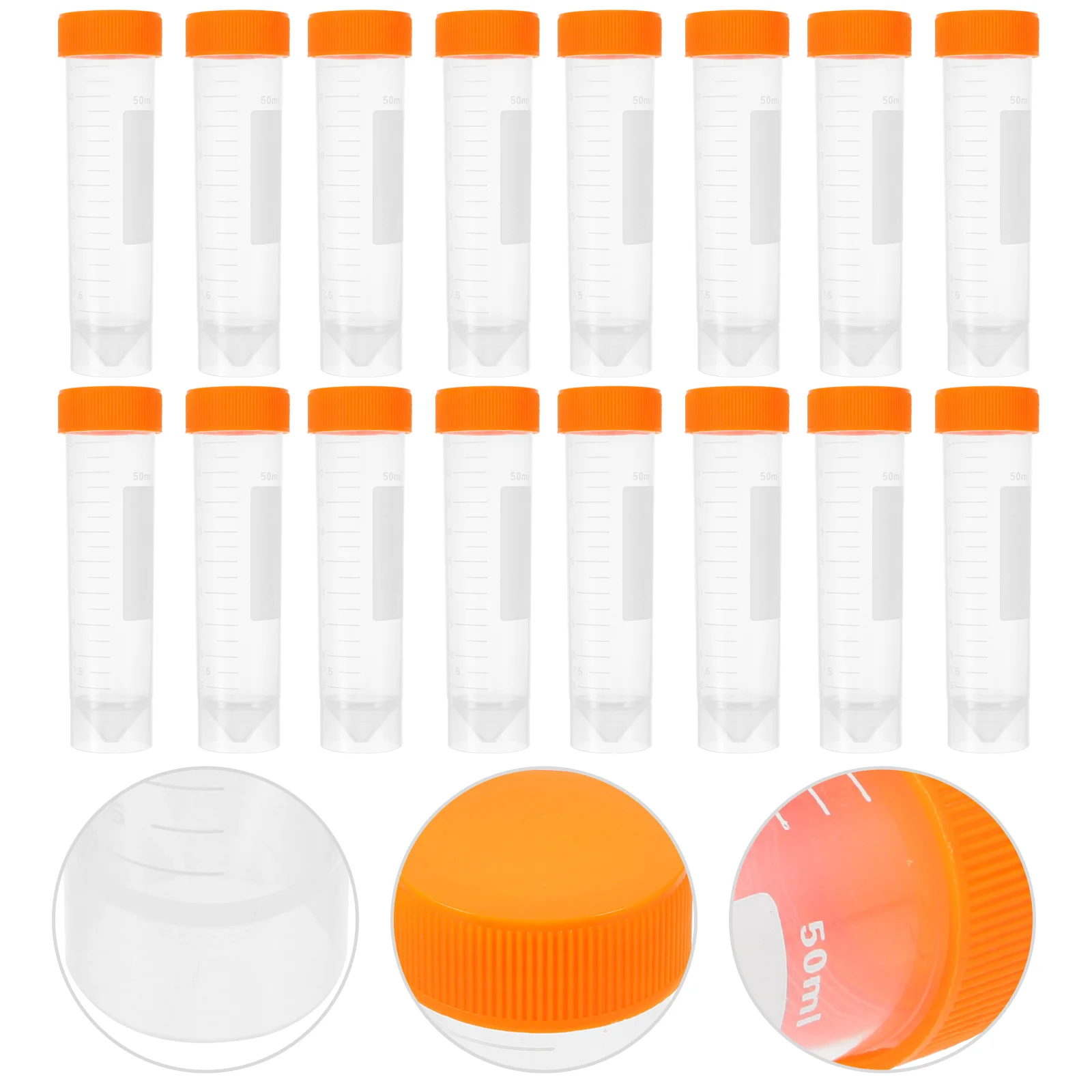 

50pcs Screw Port Centrifuge Tube Flat Bottom Centrifuge Tube Vertical Centrifuge Tube (Orange, 50pcs/Pack) 50ml