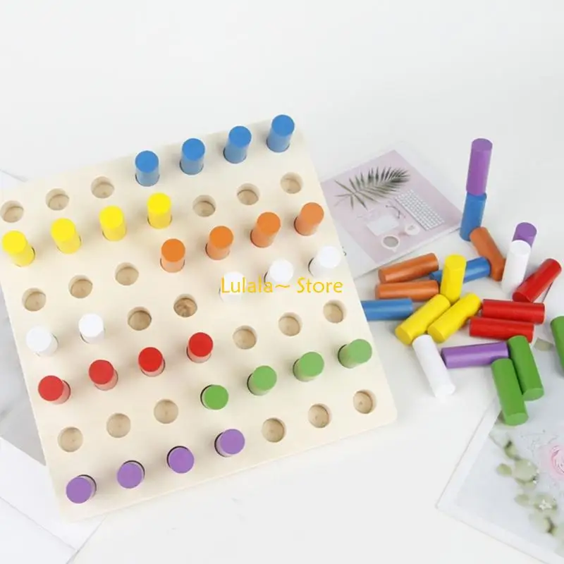 Y4QA لوحة فرز الألوان الخشبية التعليمية ذات العصي الصغيرة مع أوتاد ناعمة للأطفال الصغار من سن 3 سنوات فما فوق #4