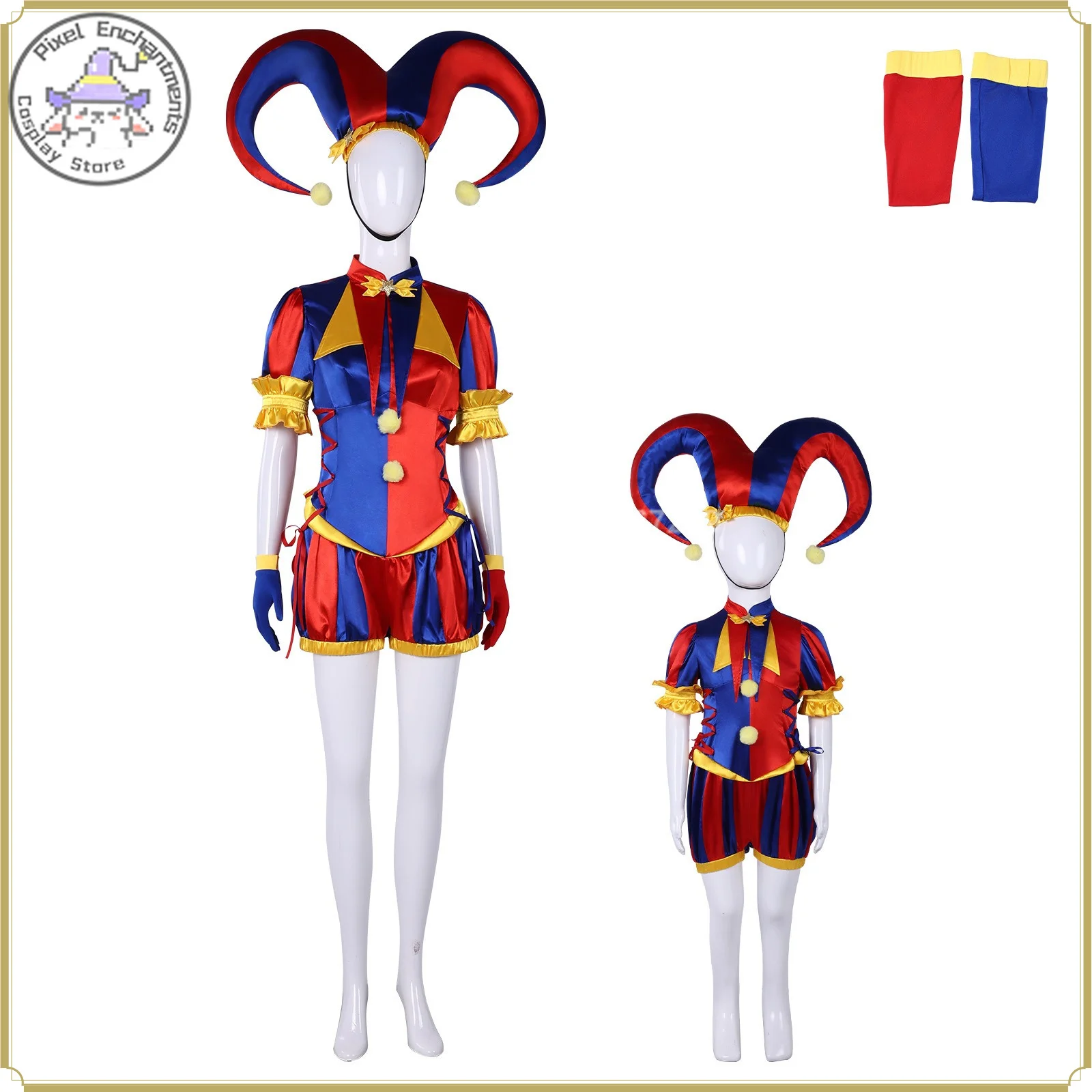

Women's Pomni Cosplay Costume Full Set - High Quality European Size Clown Style Elastic Waist Anime Clothes Halloween Party Suit