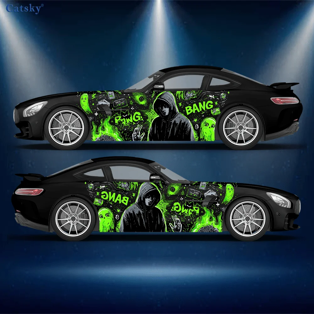 

Neon Green Hooded Figure Car Side Sticker Decoration,PVC Waterproof Scratch Resistant Decal,Car Protection,Auto Accessories Gift