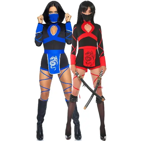 Disfraz de Ninja Sexy para mujer, mono de Cosplay de Anime Dragon Samurai Ninja, uniforme, traje Sexy para mujer adulta, disfraz de Halloween rojo y verde