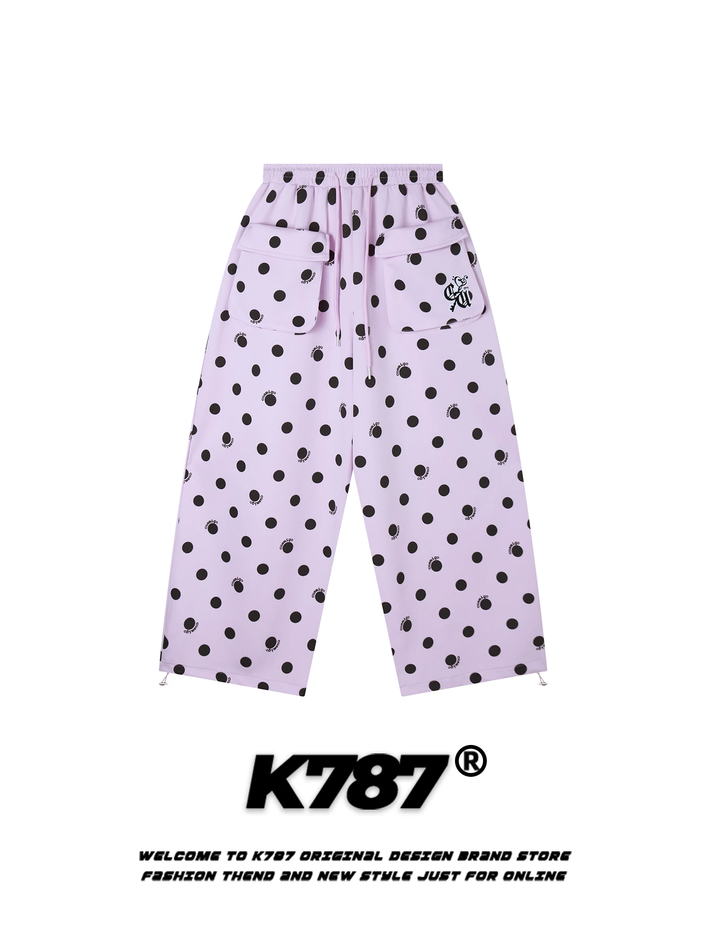 

K787 American Retro Polka Dot Casual Pants High Waist Loose Men Women Gentle Sle Commuting Straight Leg Pants