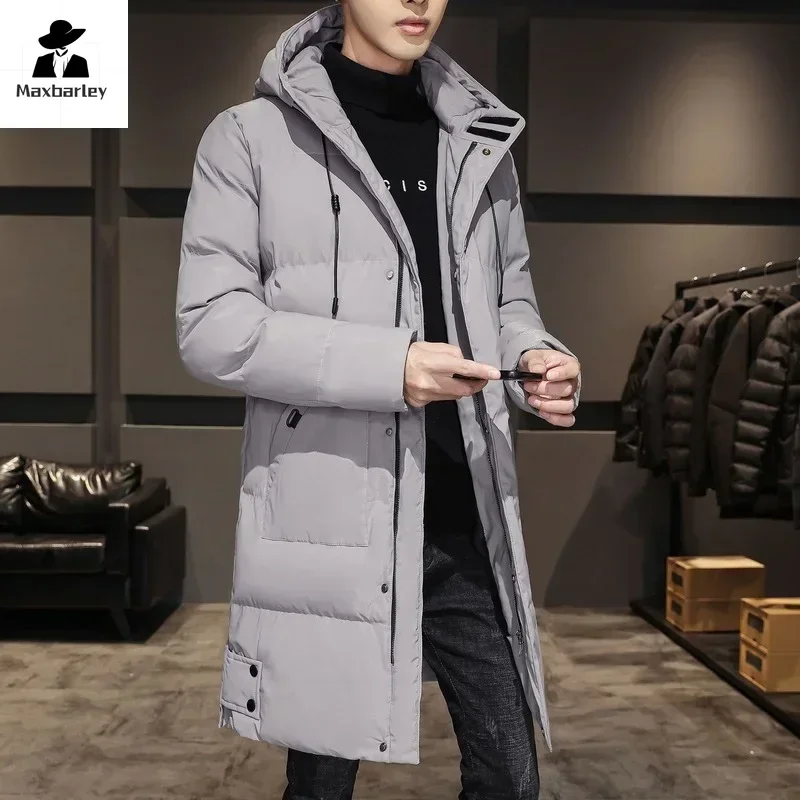 2024 Warm Hooded Mid-length Jacket Mens Casual Zip Up Cotton Padded Jacket Overcoat Autumn Winter Windbreaker Coats Men Clothing