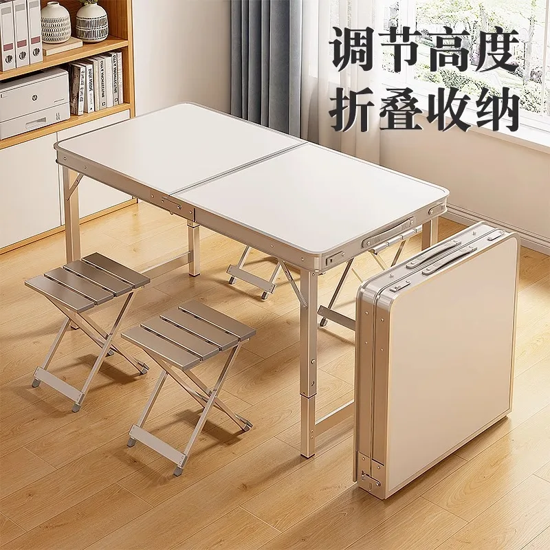 Folding table stall small outdoor portable camping simple rectangular dining chairs stainless steel table