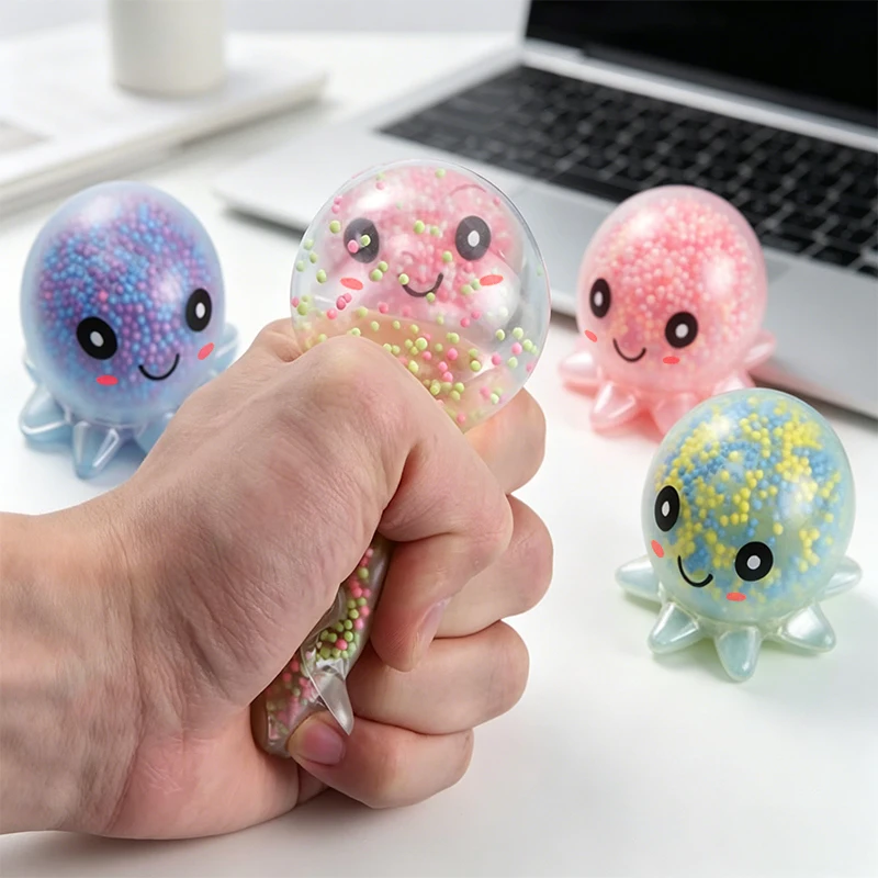 Leuchtende Tintenfisch-Hasen-Stressbälle, weiche Quetsch-Fidget-Spielzeuge, sensorische Angstlinderung, zufällige Farbe, Blasen-Oktopus-Ball, Geschenk – Detail 3
