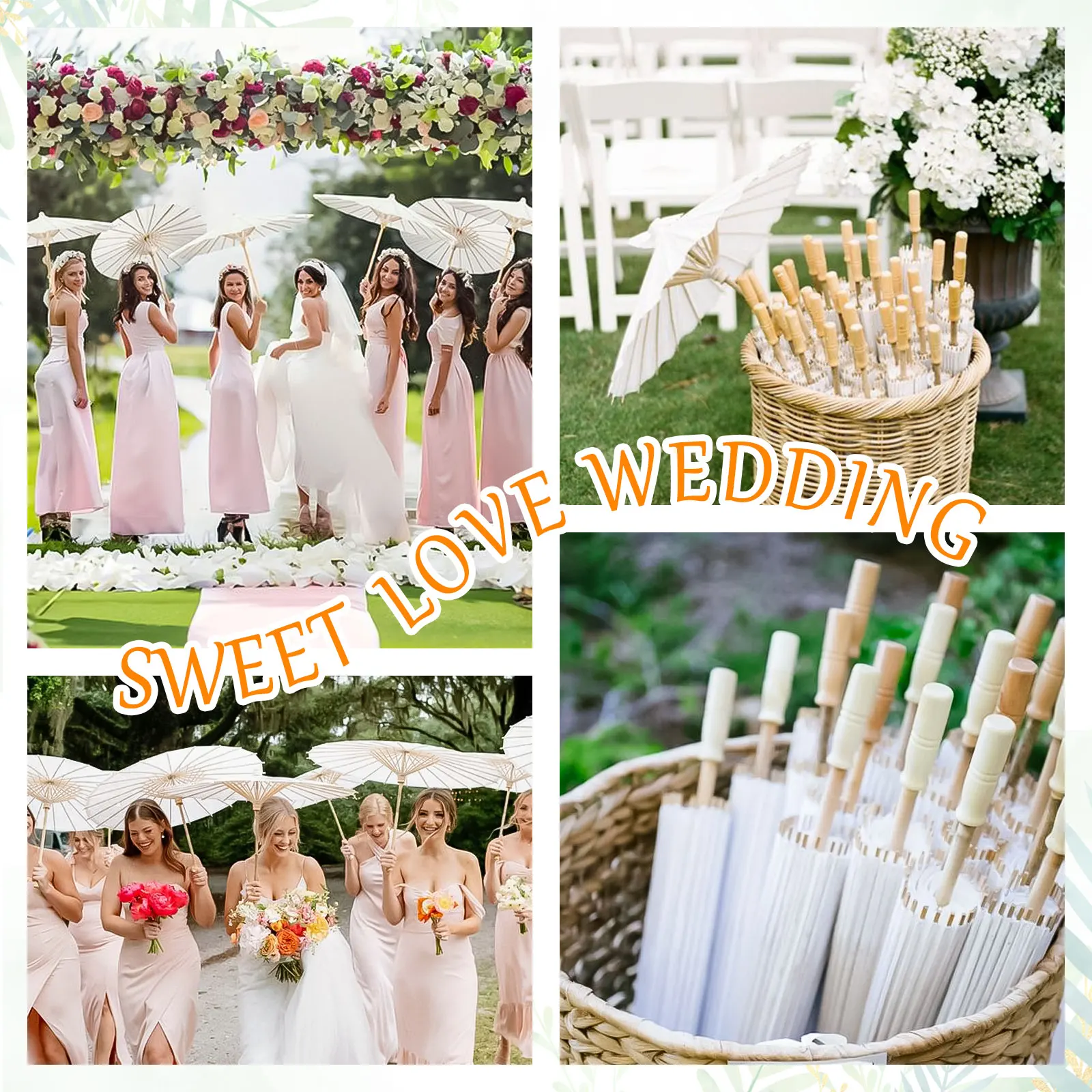 60/84cm Wedding paper umbrellas White DIY Chinese Paper umbrella Wooden handle Parasol Umbrellas Baby Shower Party Wedding Props