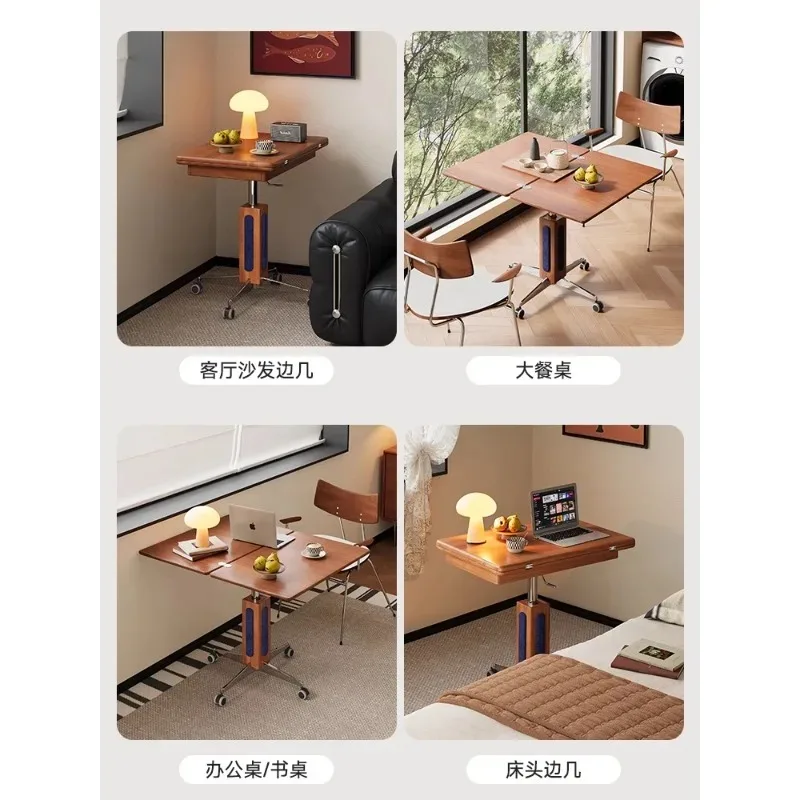 Medieval solid wood lifting coffee table can be moved