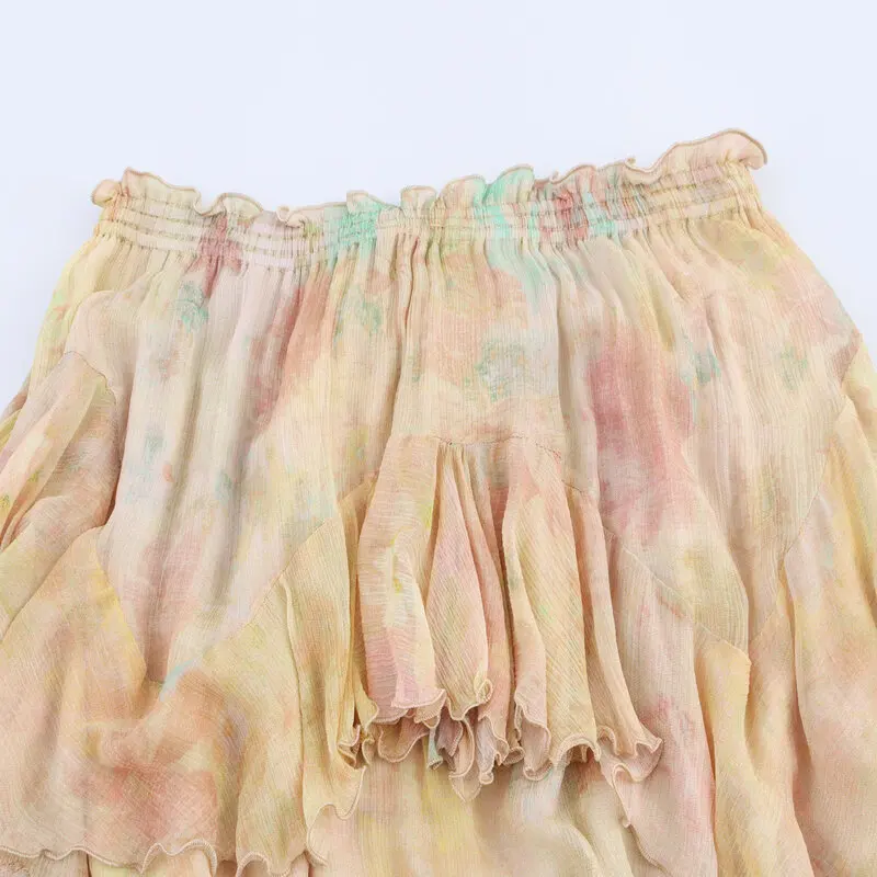 

Summer 2025 Long Printed Layered Decorative Skirt Women's Faion Design High Waist Midi Skirt Floral Patterned Skirts