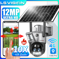 LS VISION 12MP 4G Solar Camera 10X Outdoor WiFi Surveillance Cameras PTZ CCTV IP Camara Dual Lens Security Protection V380 Pro