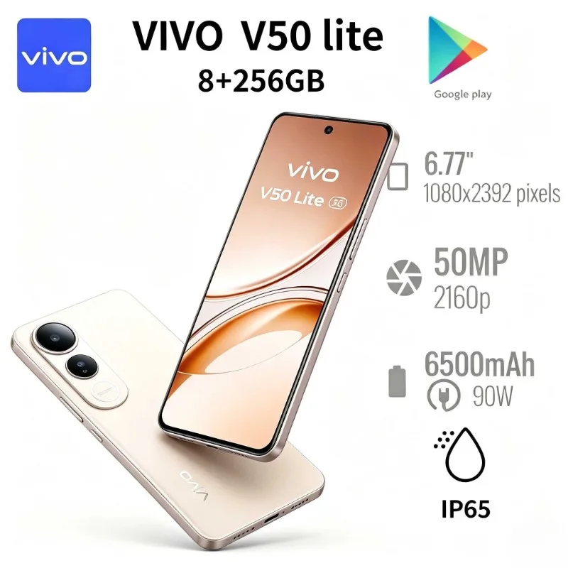 2026 vivo V50 Lite International Edition smartphone, featuring dual 50-megapixel rear cameras and 8+256GB of storage