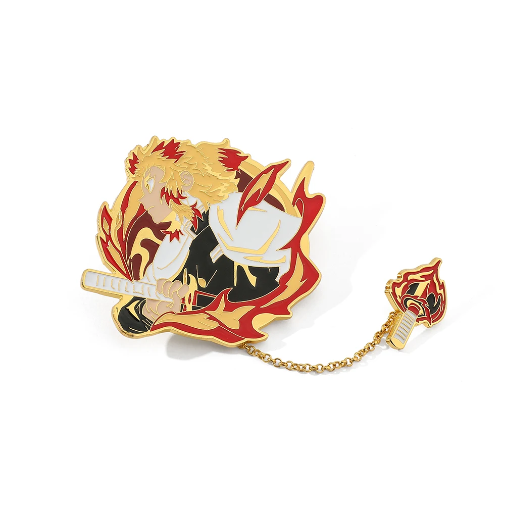 Japan Anime Demon Slayer Brooch Hard Enamel Pins Badge Cosplay Rengoku Kyoujurou Douma Souvenir Props Jewelry Gift for Fans