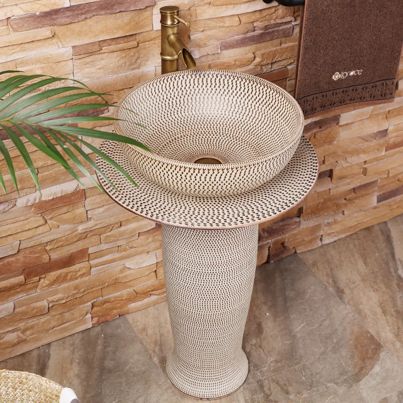 Hand Basin Pedestal Basin Household Balcony Industrial Toilet Integral Floor Wash Basin Bathroom Pedestal Wash Basin sinks