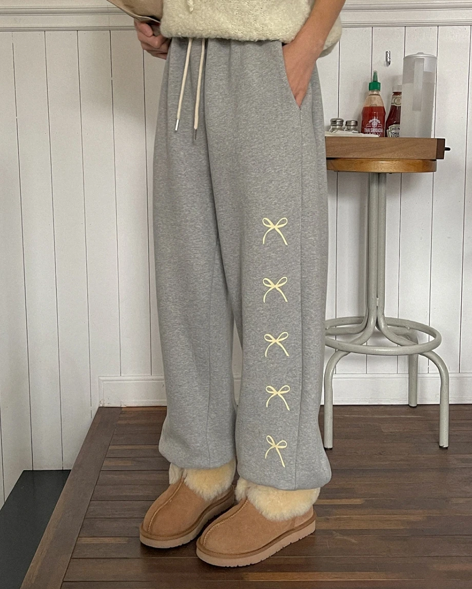 

Korean style Sweet bow print terry sweatpants sweatpants elastic waist trousers cute woman