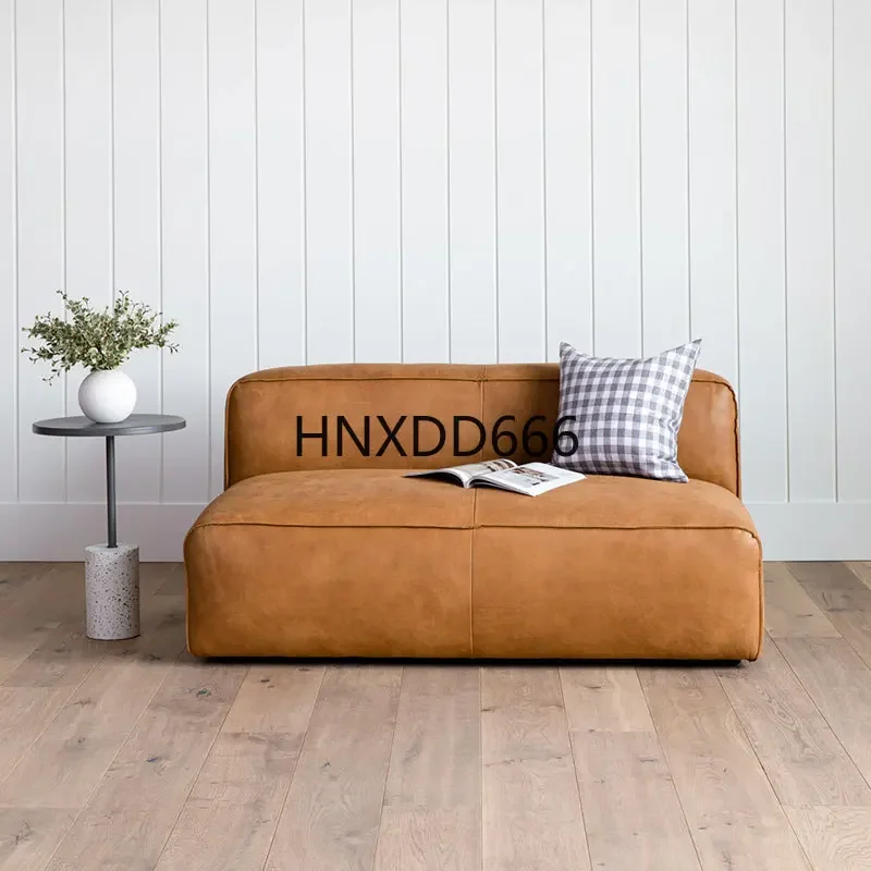 Full Leather Sofa without Armrests Double Seat First Layer Cowhide Straight Row Full Leather Sofa