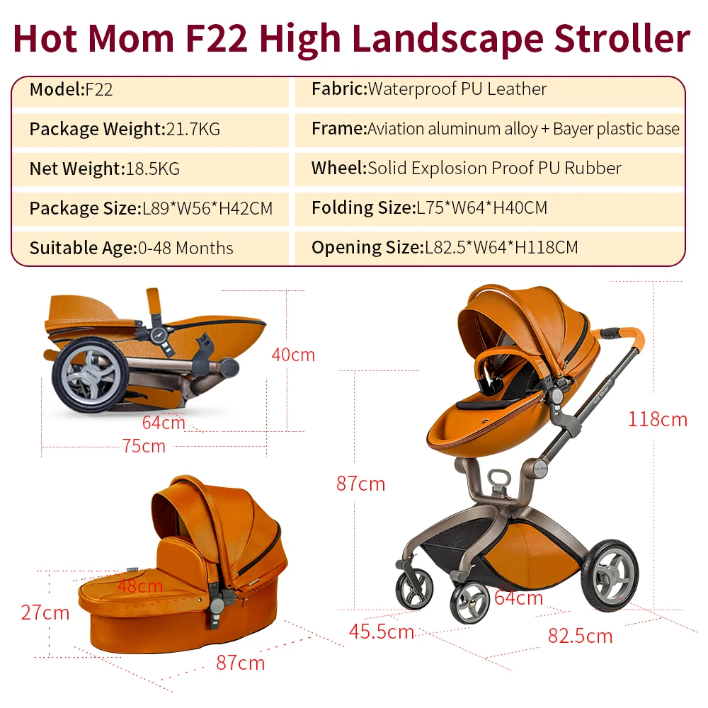 Hot Mom Luxury Baby Stroller 3 in 1 Travel System, High Land-Scape Stroller with Bassinet in 2023 ,Fashion Stroller For You Baby