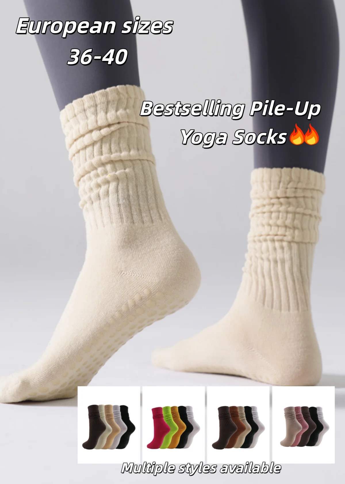 

European sizes 36-40, 1 Pair Solid-Color Knee-High Socks, Pile Socks, Yoga Socks, Versatile and Stylish for Women and Children.