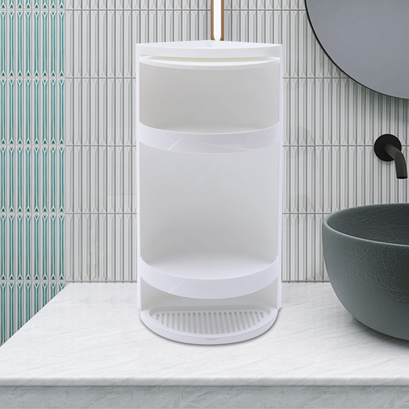 

3-Tier Rotating Storage Rack, Bathroom Corner PP Shelf, 3 Layers Rotating Triangle Shelf, Tabletop Cosmetic Storage Rack